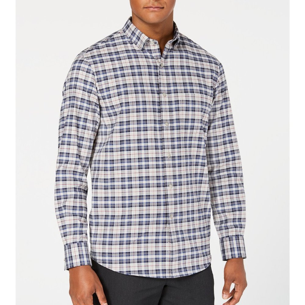 Club Room Plaid Button Down Shirt , Grey, Small